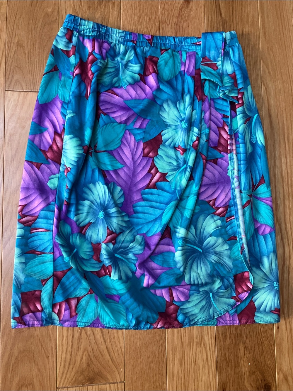 Jantzen Teal & Purple Floral Midi Skirt